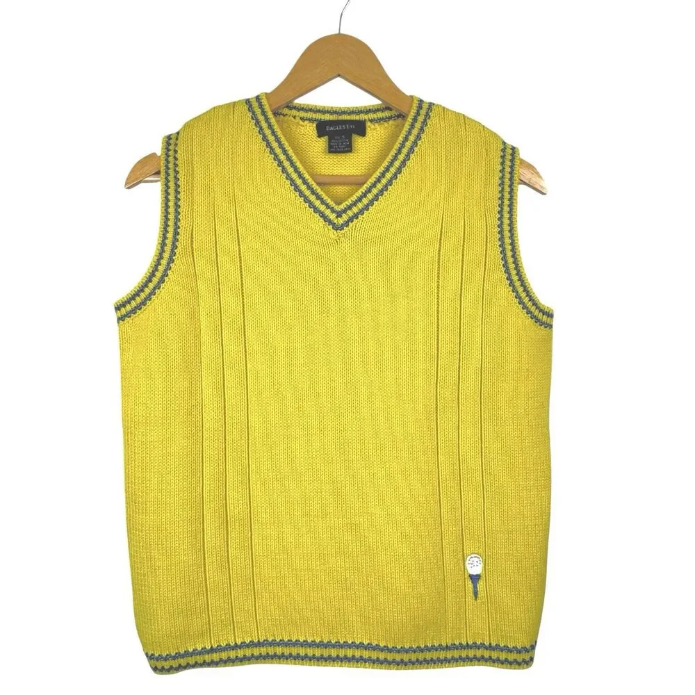 Vintage Eagles Eye Golf Sweater Vest S Yellow‎ Varsity Preppy Academia Old Money